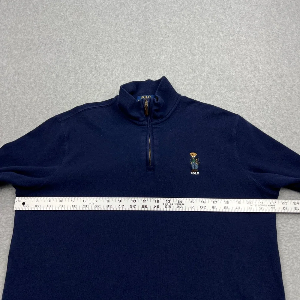 Ralph Lauren Polo Preppy Bear 1/4 Zip Pullover‎ Mens Medium Blue Mock Sweater